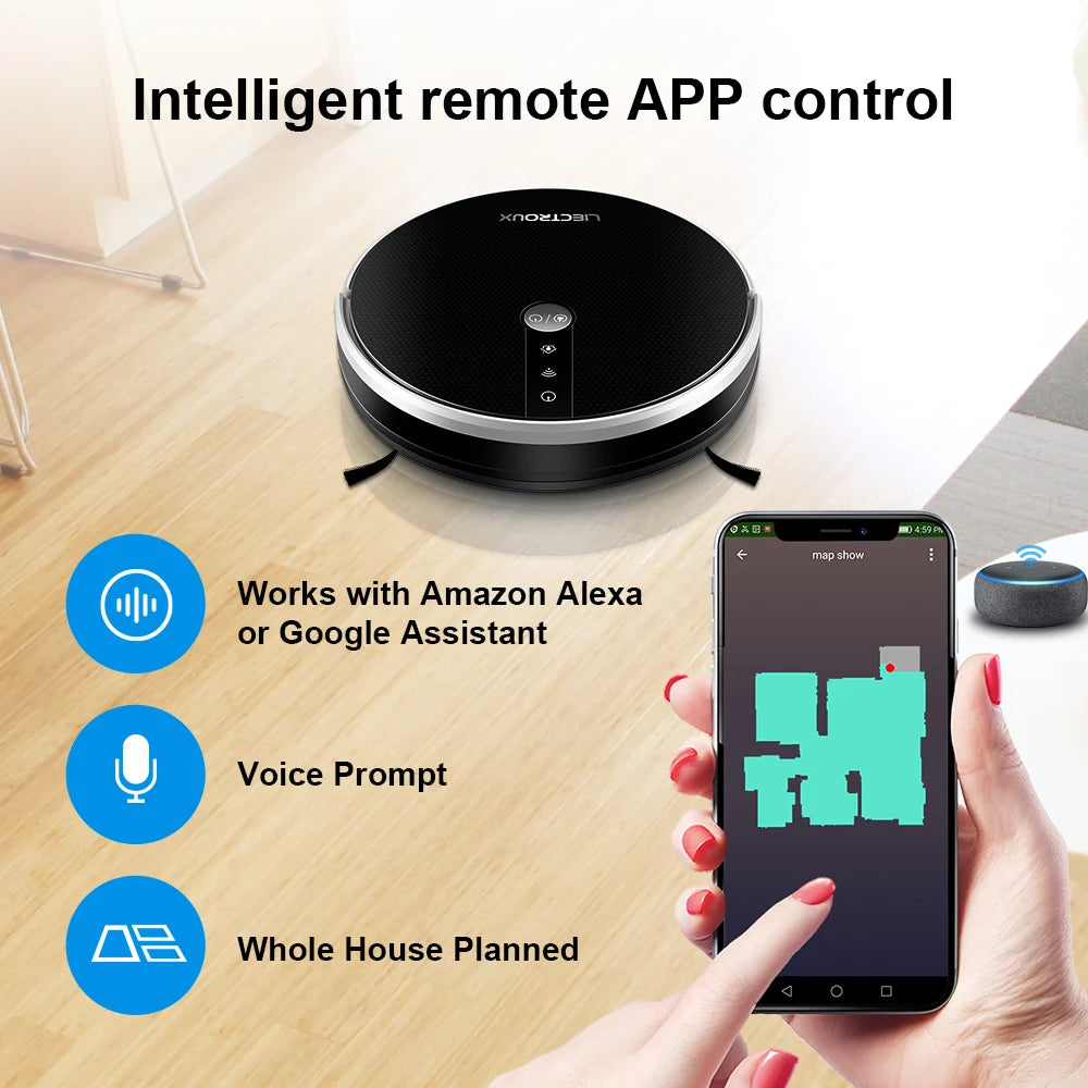 /LILIN C30B Robot Vacuum Cleaner AI Map Navigation,Memory,Smart Partition,Wifi App,6000Pa Suction,Electric Water Tank