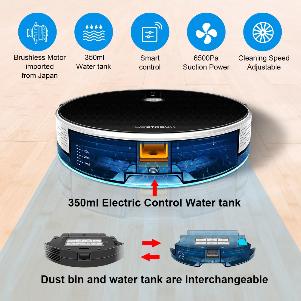 /LILIN C30B Robot Vacuum Cleaner AI Map Navigation,Memory,Smart Partition,Wifi App,6000Pa Suction,Electric Water Tank