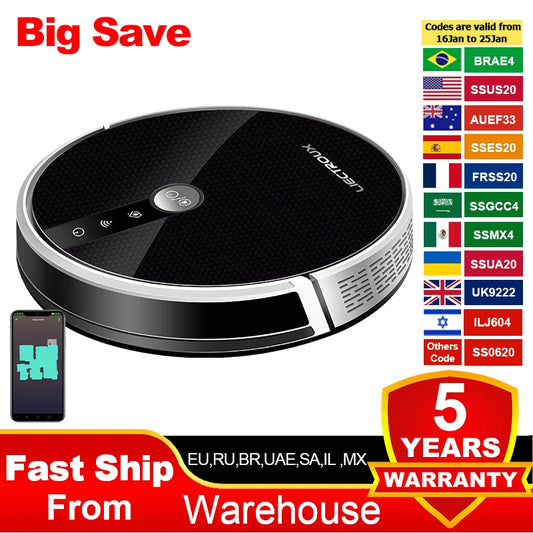 /LILIN C30B Robot Vacuum Cleaner AI Map Navigation,Memory,Smart Partition,Wifi App,6000Pa Suction,Electric Water Tank
